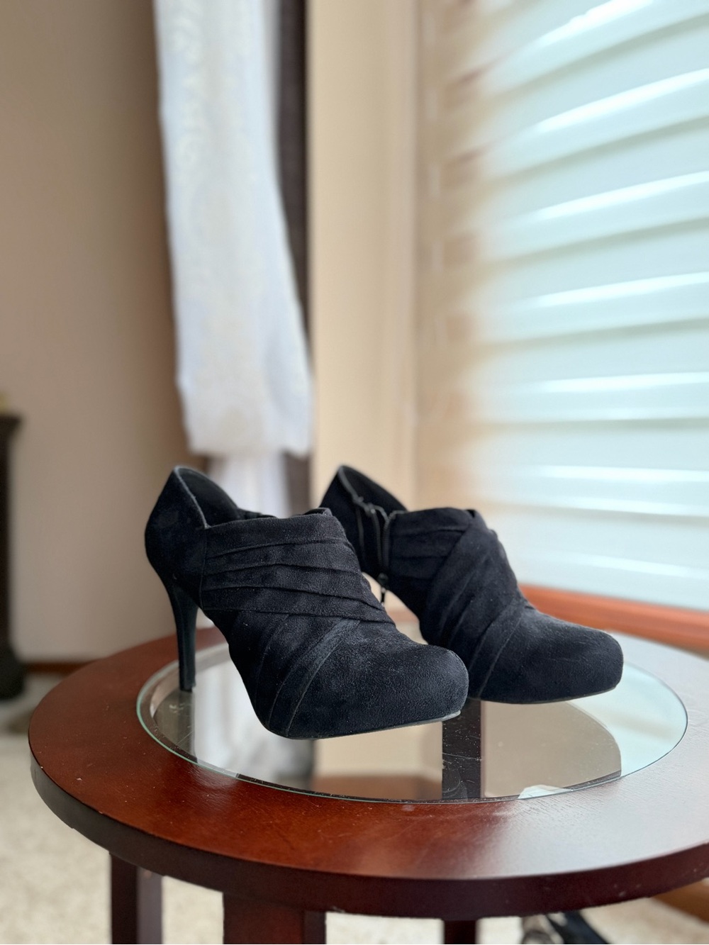 Matisse Black Suede Pleated High-Heel Ankle Booties
